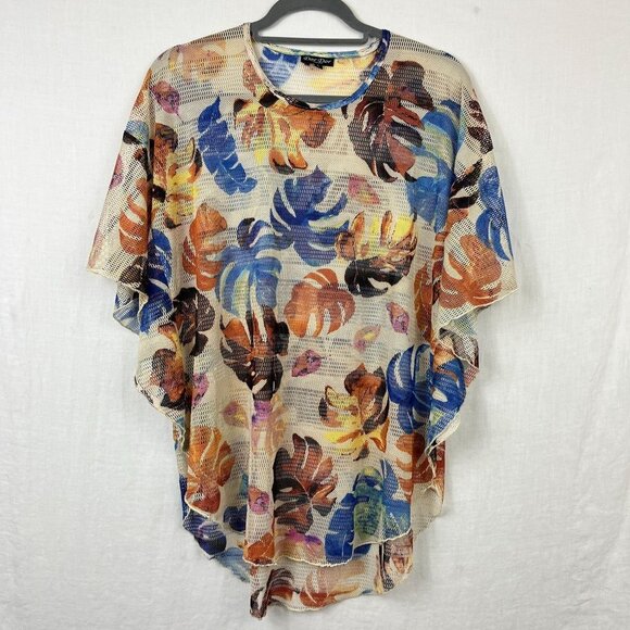 Dor Dor Couture Mesh All Over Tropical Top Womens L Floral Beach Vacation Anthro - Picture 1 of 9